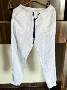 New White Linen Jogger Pant For Summer