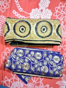 Embroidered Fabric Trims - Gold & Blue (15 Meter)