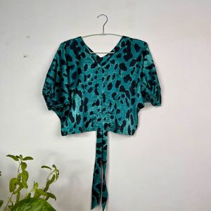 Teal Leopard Print Blouse