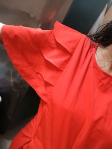 Red Ruffle Sleeve Dress