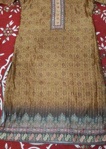 New Elegant Brown Embroidered Kurta Set