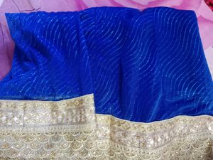 Blue &amp; Gold Embellished Lehenga Skirt
