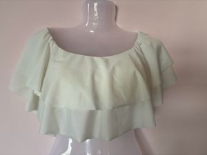 White Drilled Off Shoulder Padded Top