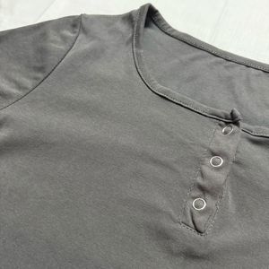 Charcoal Scoop Neck Button Tee