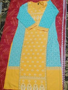 Yellow &amp; Turquoise Print Kurti