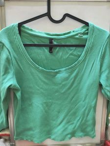 Green Ribbed Long Sleeve Top