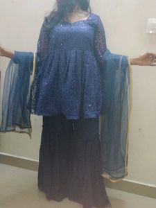 Blue Sequin Sharara Suit