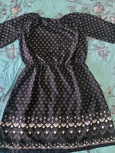 Black &amp; White Print Mini Dress