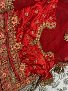 Red &amp; Gold Embroidered Lehenga