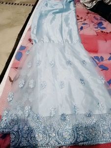 Light Blue Embroidered Palazzo Kurti