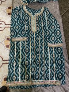 Teal &amp; Gold Embellished Salwar Kameez
