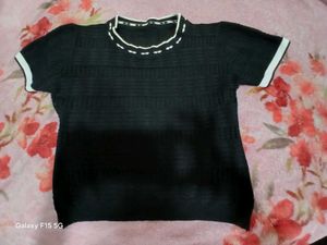 Black Knit Top w/ White Trim