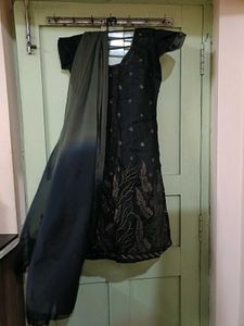 Stiched Black Salwar Kameez with Dupatta