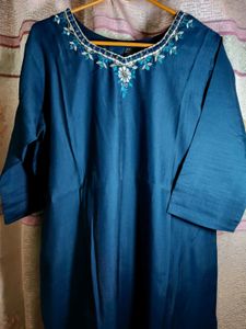 Embroidered Blue Tunic Top