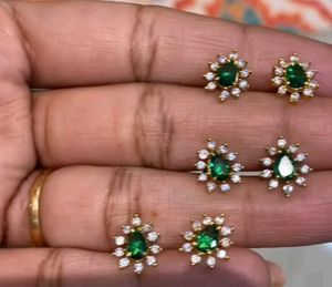 Emerald Stud nose pin 92.5 silver with gold plated