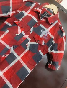 Red🔴 &amp; Navy Blue Check Print Shirt For 38 Chest