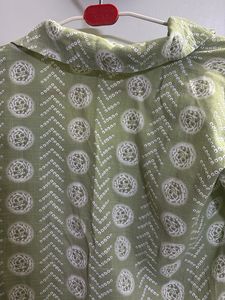 Green Printed Tank Top And Shirt Set