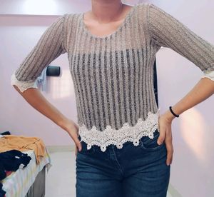 Grey Crochet Top