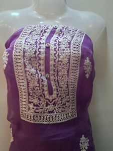 Purple Embroidered Dress Material
