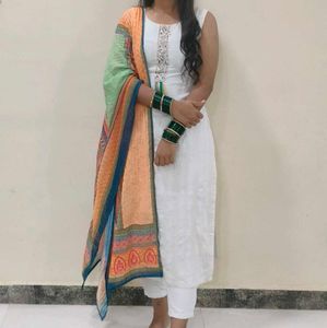 White Embroidered Kurti Set