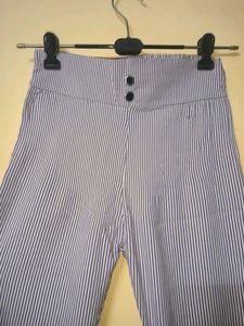 Striped Button High Waist Pants