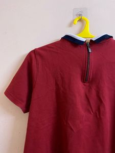 Maroon Polo Shirt Style Top