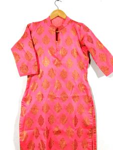 Coral Zari Printed Collar Neck Kurti (Women)
