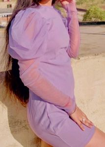 Lavender Mini Dress Puffed Sleeves