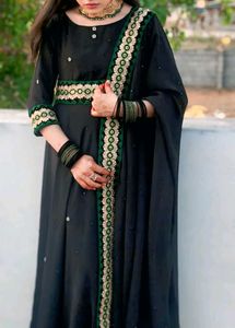 Elegant Black & Green Embroidered Anarkali