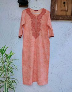 Embroidered Sharbati (Pastel Orange) Kurta
