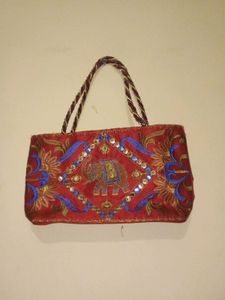 Womens Red With Golden Hand Bag.