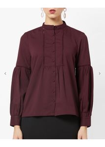 Band Collar Shirt With Ladder Lace