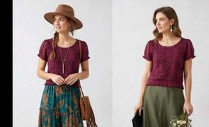 Burgundy Lace Puff Sleeve Top