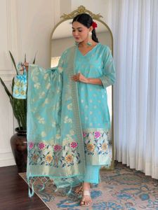 Beautiful Sea Blue Jamdani Silk Elegant Lovers