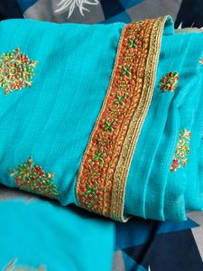 Elegant Blue Embroidered Saree