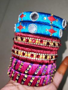 3 Pairs Of Silk Thread Bangles