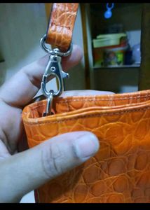 Orange Croc Embossed Shoulder Bag