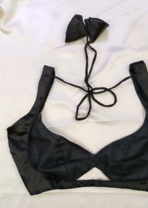 Satin Non Padded 1 Back Hook Deep Neck Blouse
