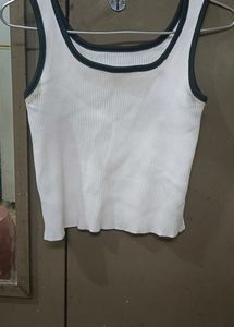 Ribbed White Sleeveless Tank Top