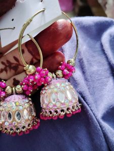 Pink Jhumka Earrings