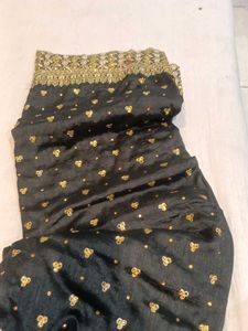 Elegant Black &amp; Gold Embroidered Saree