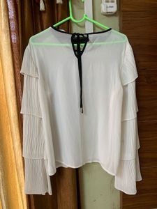 White Ruffle Sleeve Blouse