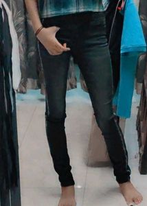 Distressed Black Jeans with Side Detail