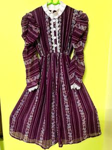 Purple Color Crocheted Neck Midi Dress