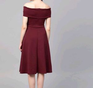 Burgundy Off-the-Shoulder Dress😍 Party wear