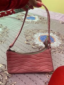 Pink Faux Croc Shoulder Bag