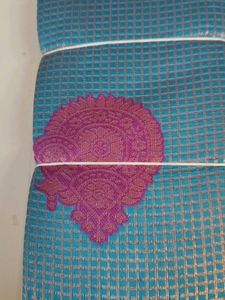 Elegant Blue &amp; Pink checked Saree