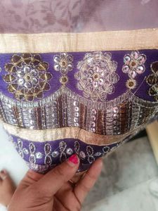 Pink Floral Saree with Embellished Border
