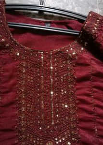 Maroon Embroidery Work Dress 👗