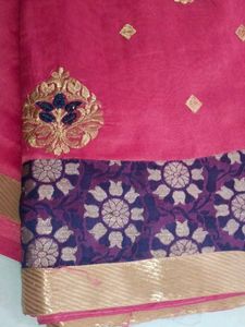 Grand Pink Saree With Gold Zari Embroidery